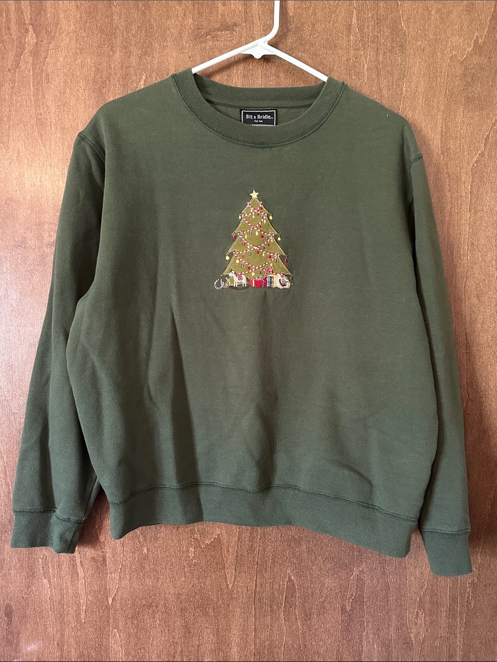 Bit & Bridle Olive Green Women's Christmas Tree Sweatshirt